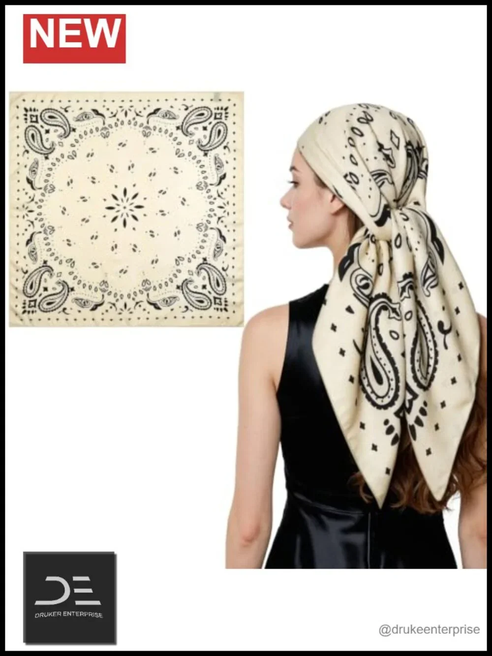 Large Square Head Scarf for Women, Soft Breathable Polyester Hair Wrap,